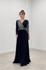 Crepe Fabric Sequin Detailed Dress - Black