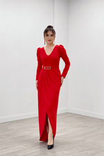 Crepe Fabric Pile Detailed Dress - Red