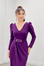 Crepe Fabric Pile Detailed Dress - Eggplant Purple