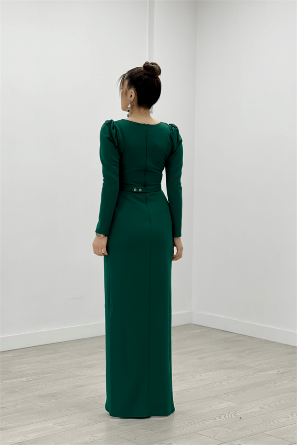 Crepe Fabric Pile Detailed Dress - Emerald Green