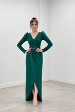 Crepe Fabric Pile Detailed Dress - Emerald Green