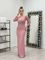 Cruve Collar Belt Detailed Dress - Powder
