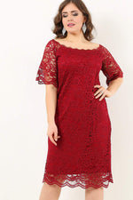 Large Size Guipure Evening Dress Gown DD789 Red