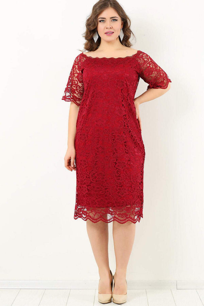 Large Size Guipure Evening Dress Gown DD789 Red