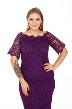 Large Size Guipure Evening Dress Gown DD789Purple