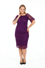 Large Size Guipure Evening Dress Gown DD789Purple