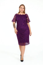 Large Size Guipure Evening Dress Gown DD789Purple