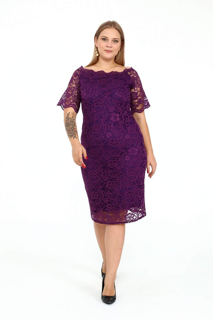 Large Size Guipure Evening Dress Gown DD789Purple