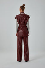 Leather Detailed Claret Red Pants