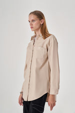 Leather Detailed Color Beige Shirt