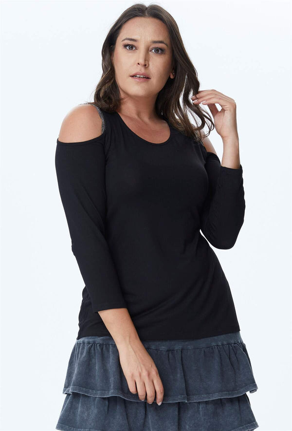 Angelino Chain Detail Long Sleeve T-Shirt On The Shoulder