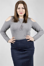 Angelino Long Sleeve T-Shirt with Open Shoulders Necklace