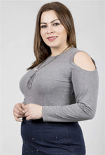 Angelino Long Sleeve T-Shirt with Open Shoulders Necklace