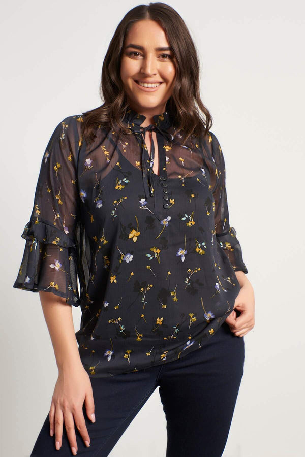 Angelino Lace-Up Undershirt Chiffon Blouse