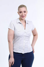 Angelino Gathered Front Short Sleeve Shirt