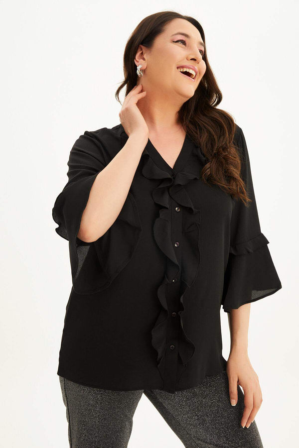Angelino Frilly Front Ruffle Sleeve Blouse