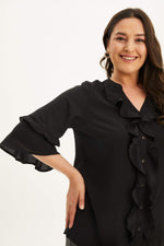 Angelino Frilly Front Ruffle Sleeve Blouse