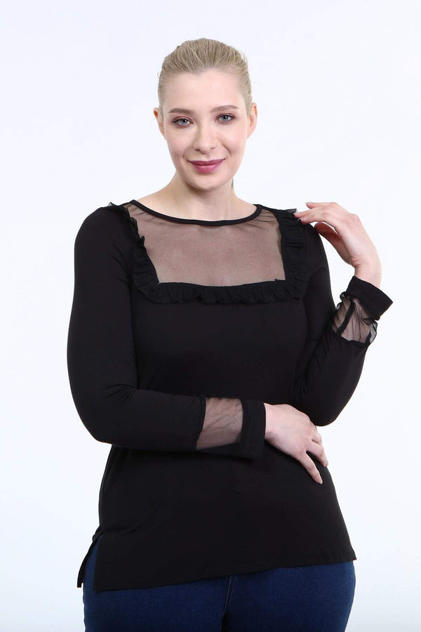 Angelino Front and Sleeve Tulle Detailed Blouse