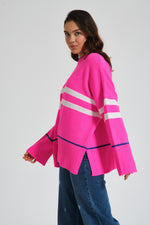 Over Striped Fuchsia Knitwear Tunic