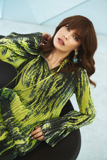 Patterned Pleated Green Tunic