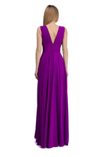 Angelino Fuchsia Chiffon V -Neck Long Evening Dress