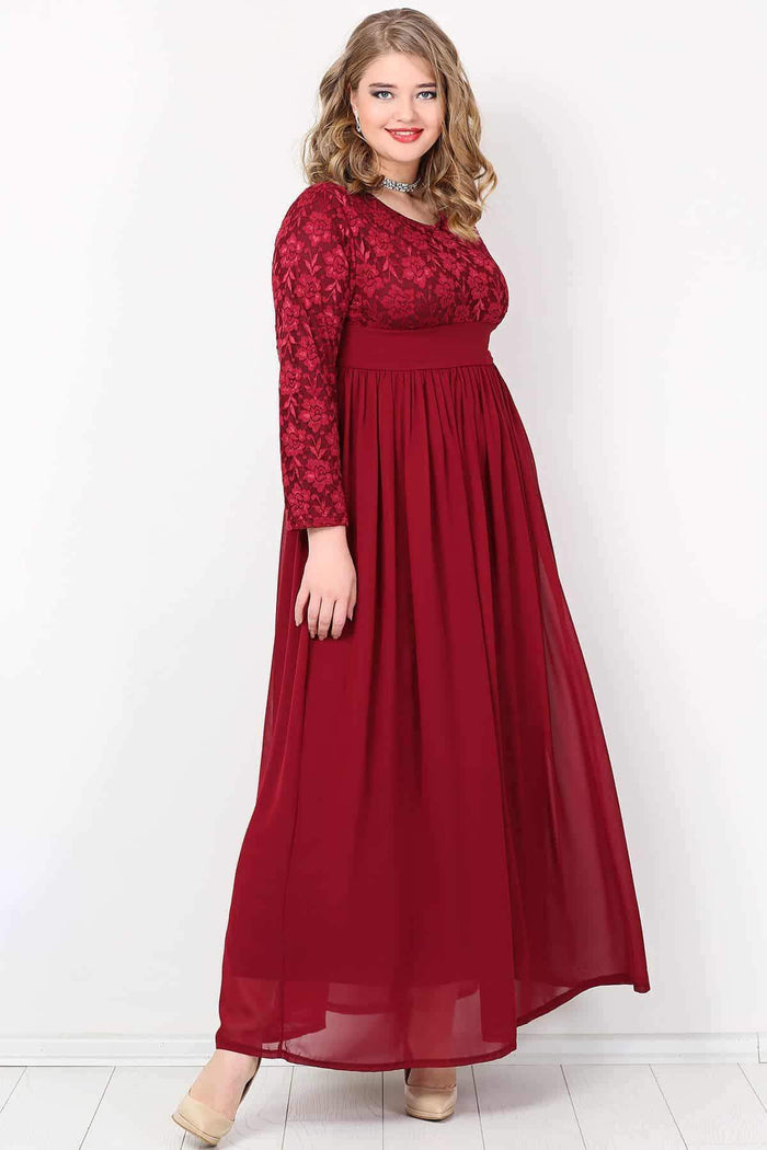 Plus Size Chiffon Lycra Long Evening Dress KL4009T Claret Red