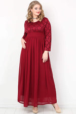 Plus Size Chiffon Lycra Long Evening Dress KL4009T Claret Red