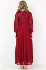 Plus Size Chiffon Lycra Long Evening Dress KL4009T Claret Red