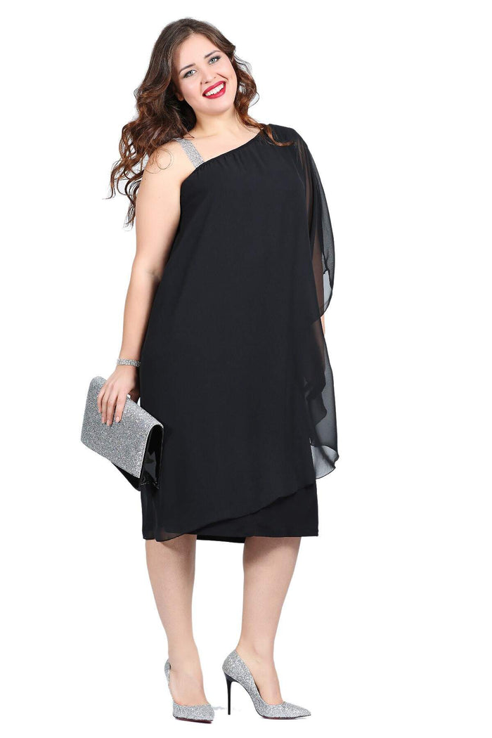 Plus Size Chiffon One Side Strappy Dress KL6060K