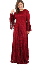 Plus  Size Full Lace Hijab Dress DD791T Claret red