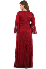 Plus  Size Full Lace Hijab Dress DD791T Claret red