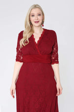 Large Size Complete Guipure Evening Dress KL26001 Claret Red