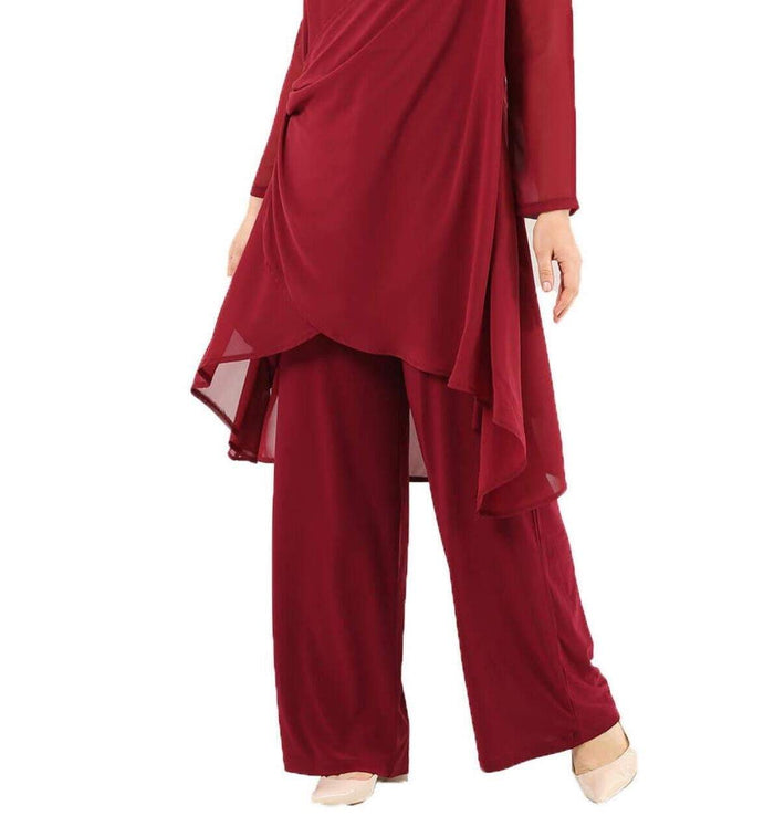 Plus Size Lycra Evening Dress Pants DD94P claret red