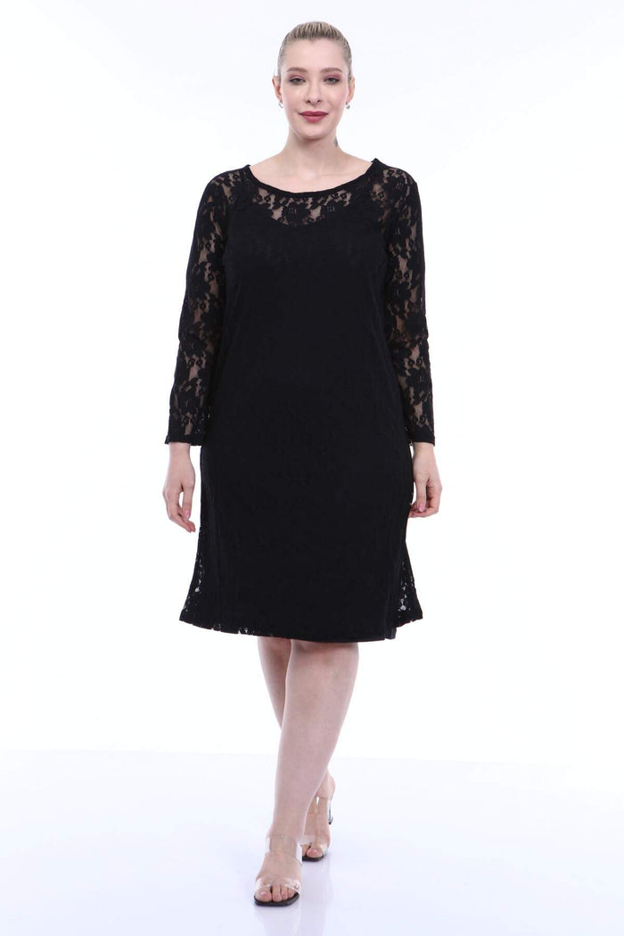 Large Size Lycra Lace Evening Dress KL15154 Black