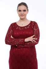 Large Size Lycra Lace Evening Dress KL15154 Claret Red