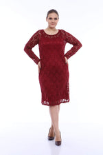Large Size Lycra Lace Evening Dress KL15154 Claret Red