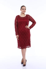 Large Size Lycra Lace Evening Dress KL15154 Claret Red
