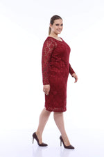 Large Size Lycra Lace Evening Dress KL15154 Claret Red