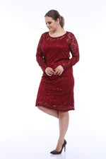 Large Size Lycra Lace Evening Dress KL15154 Claret Red