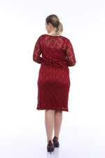 Large Size Lycra Lace Evening Dress KL15154 Claret Red