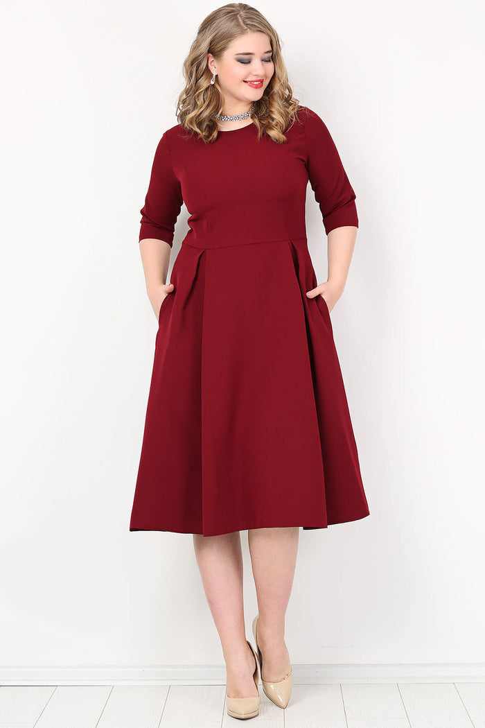 Plus Size Pockets Dress KL778 Burgundy