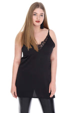 Plus Size Collar Lace Detail Strap Satin Evening Dress Blouse KL811blz Black