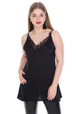 Plus Size Collar Lace Detail Strap Satin Evening Dress Blouse KL811blz Black