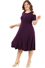 Plus Size Shoulder Ripped Lycra  Mini Sanded Dress DD3800 purple