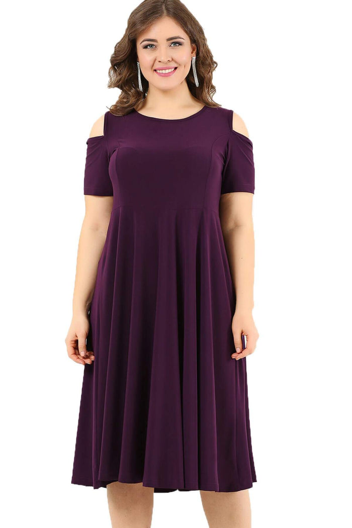 Plus Size Shoulder Ripped Lycra  Mini Sanded Dress DD3800 purple