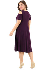 Plus Size Shoulder Ripped Lycra  Mini Sanded Dress DD3800 purple