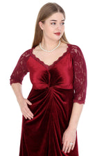 Plus Size Velvet Evening Dress   KL8755K Claret Red