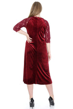 Plus Size Velvet Evening Dress   KL8755K Claret Red