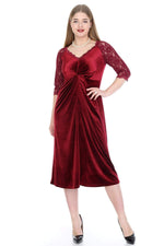 Plus Size Velvet Evening Dress   KL8755K Claret Red