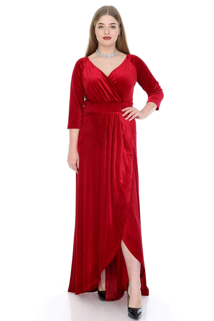 Plus Size Velvet Long Evening Dress KL56ka